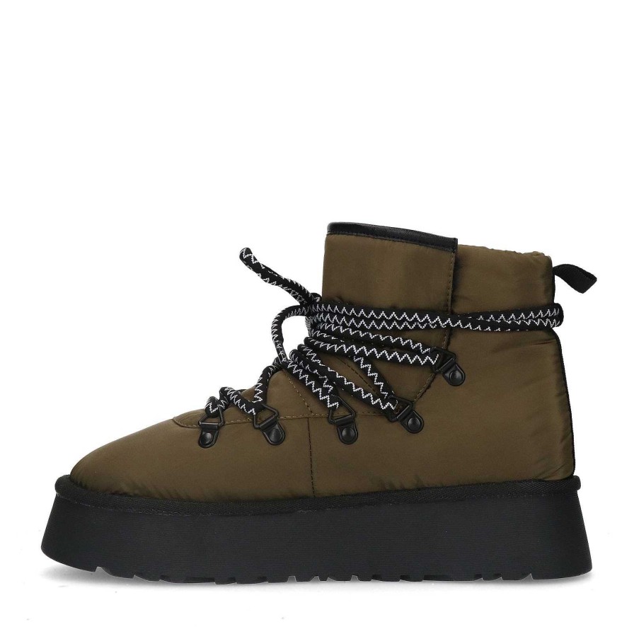 Sacha Padded Lace-Up Ankle Boots With Platform Sole - Dark Green
