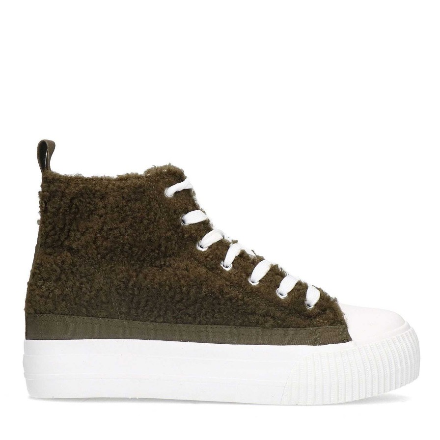Sacha Fluffy High Top Sneakers - Olive Green