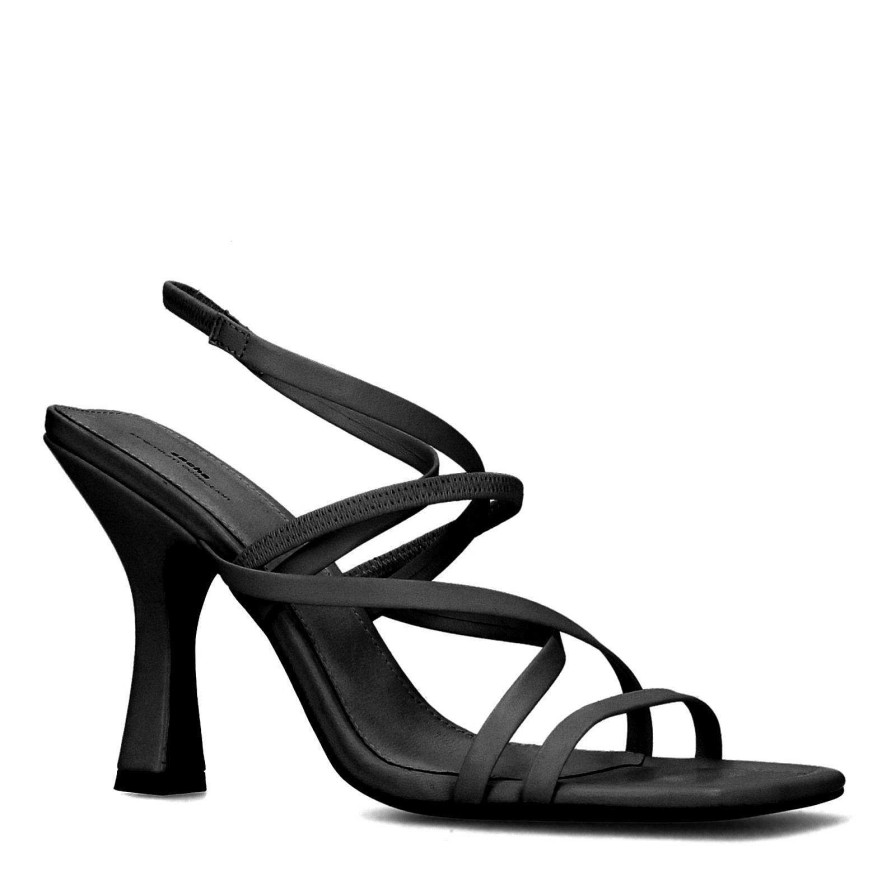 Sacha Square Toe Strappy Heeled Sandals - Black