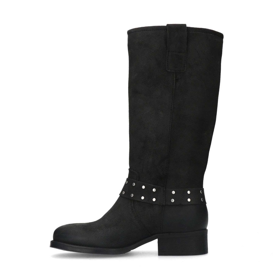 Sacha High Leather Biker Boots - Gray