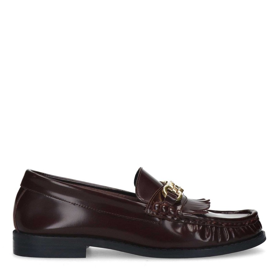 Sacha Leather Loafers With Chain - Brown