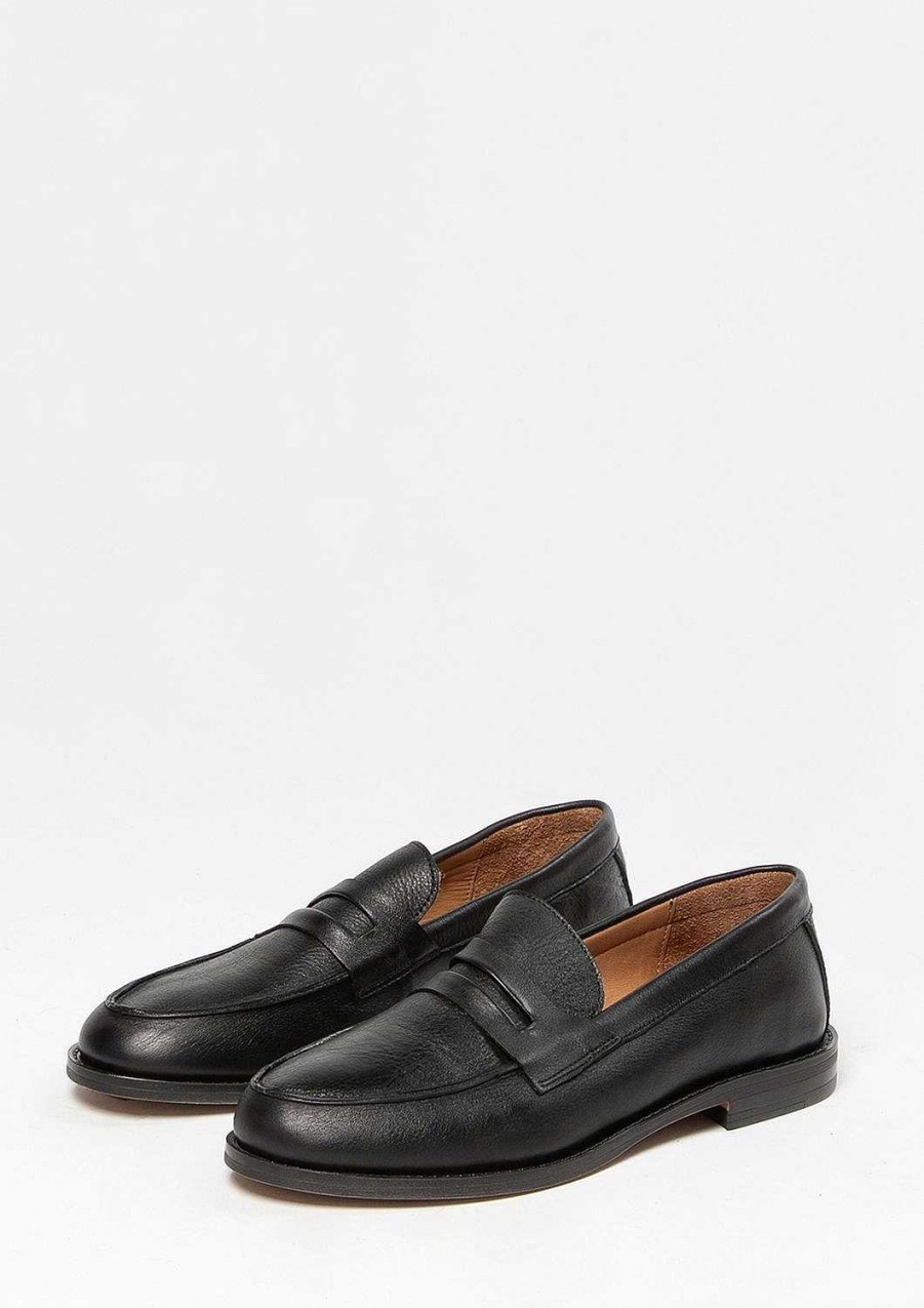 Sacha Leather Penny Loafers - Black