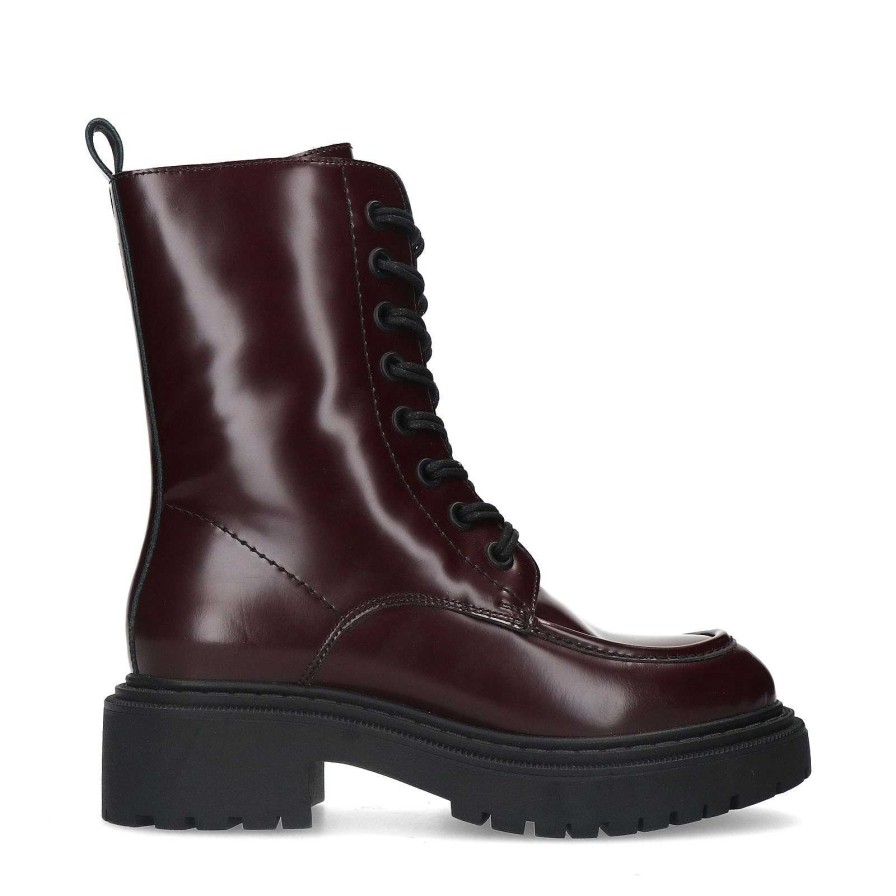 Sacha Lace-Up Leather Ankle Boots - Red