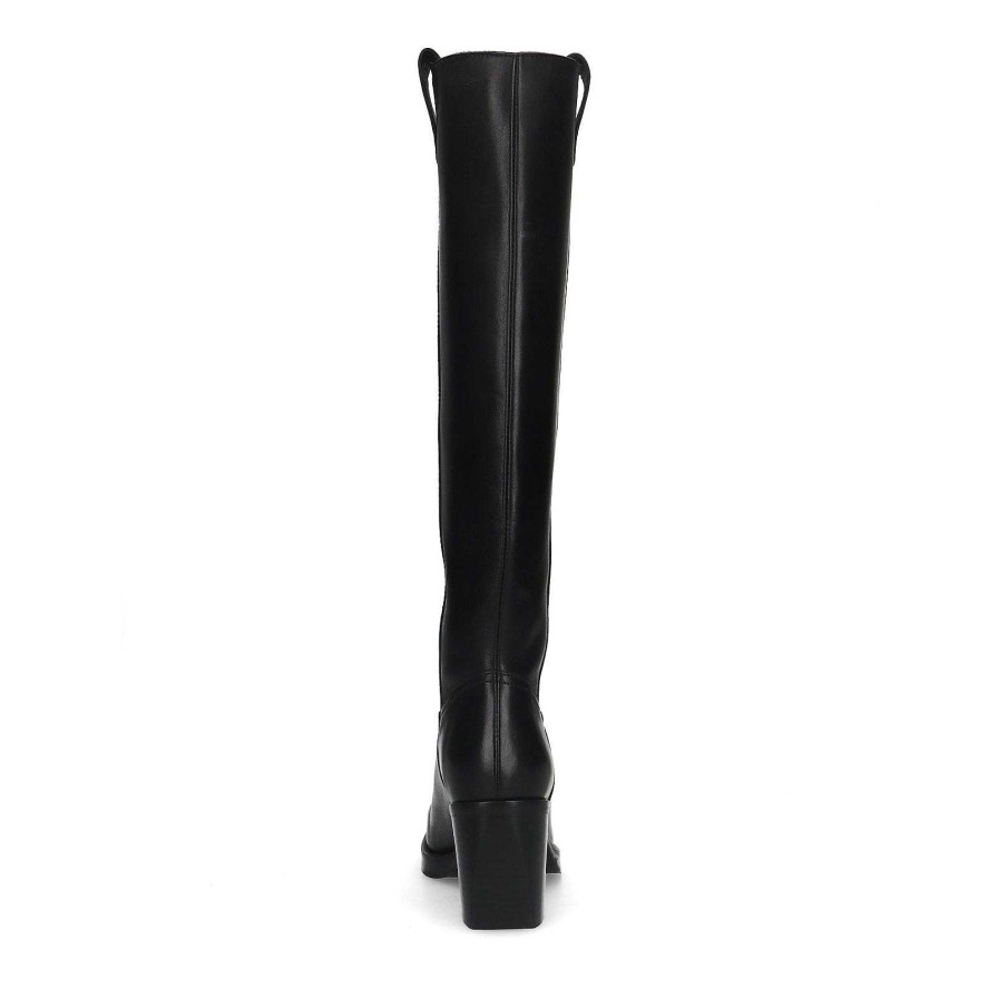 Sacha Heeled Leather Boots - Black