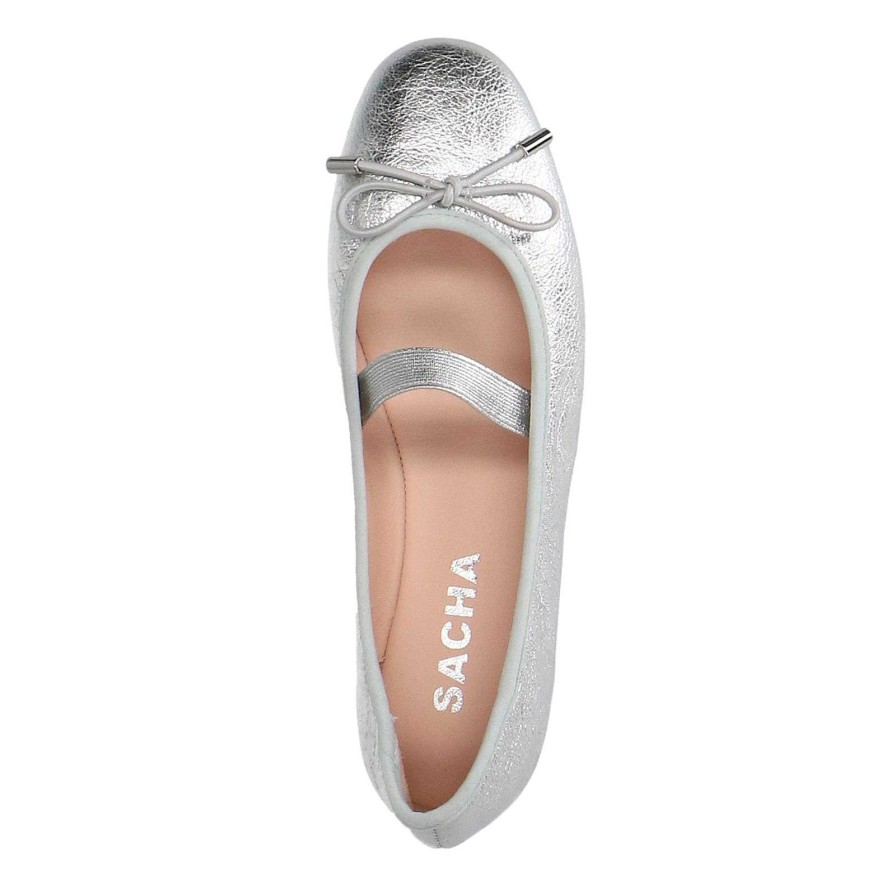 Sacha Metallic Ballerina Flats With Bow - Silver