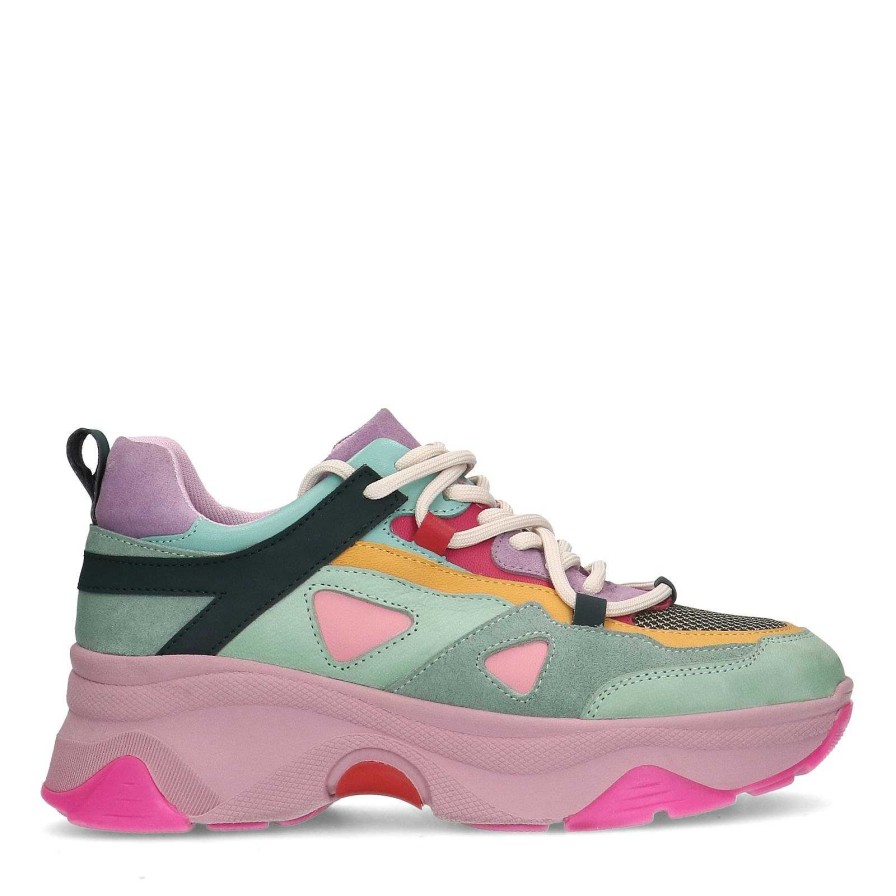 Sacha Leather Platform Sneakers With Colorful Sole - Multicolor