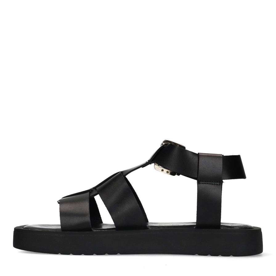 Sacha Leather Sandals With Buckle - Black