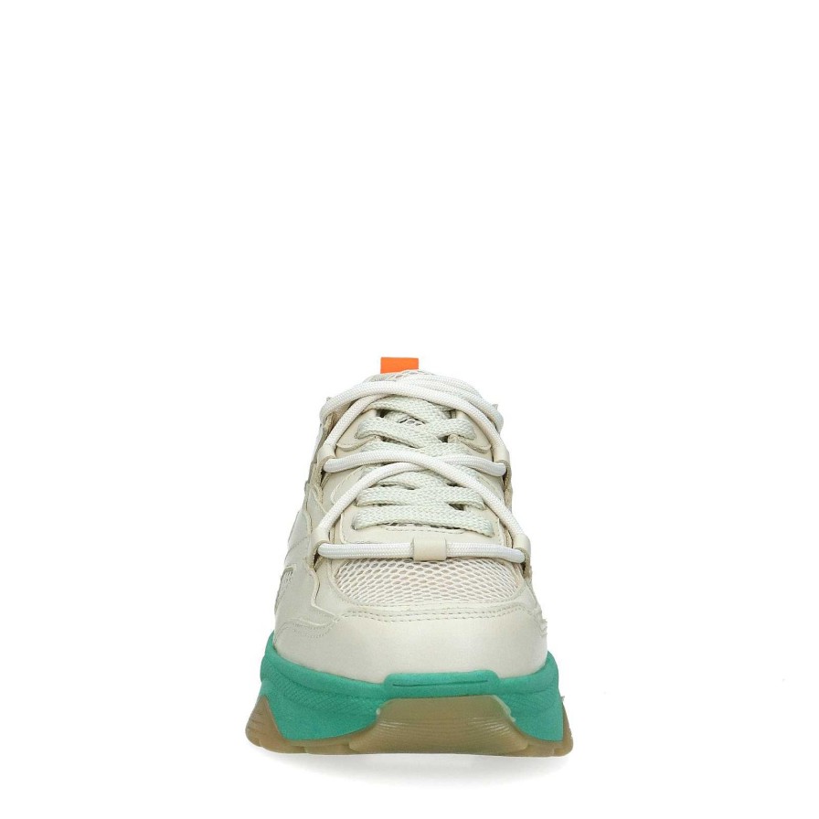 Sacha Leather Platform Sneakers With Sole - Beige