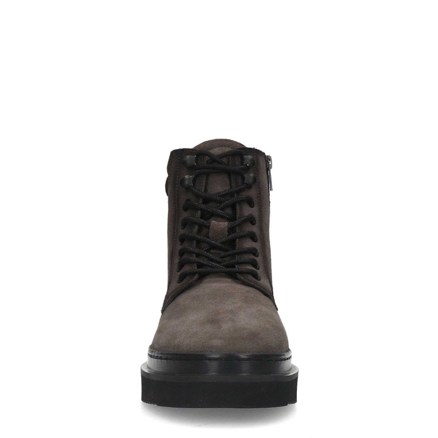 Sacha Suede Lace-Up Ankle Boots - Dark Gray