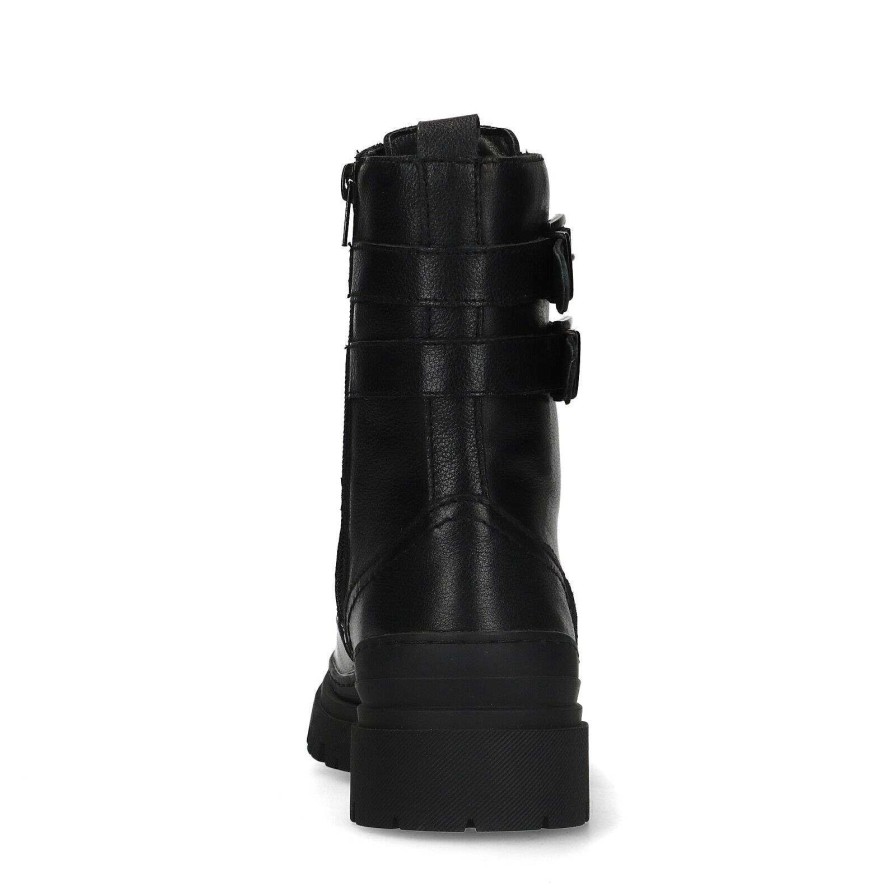 Sacha Lace-Up Leather Ankle Boots With Buckles - Black