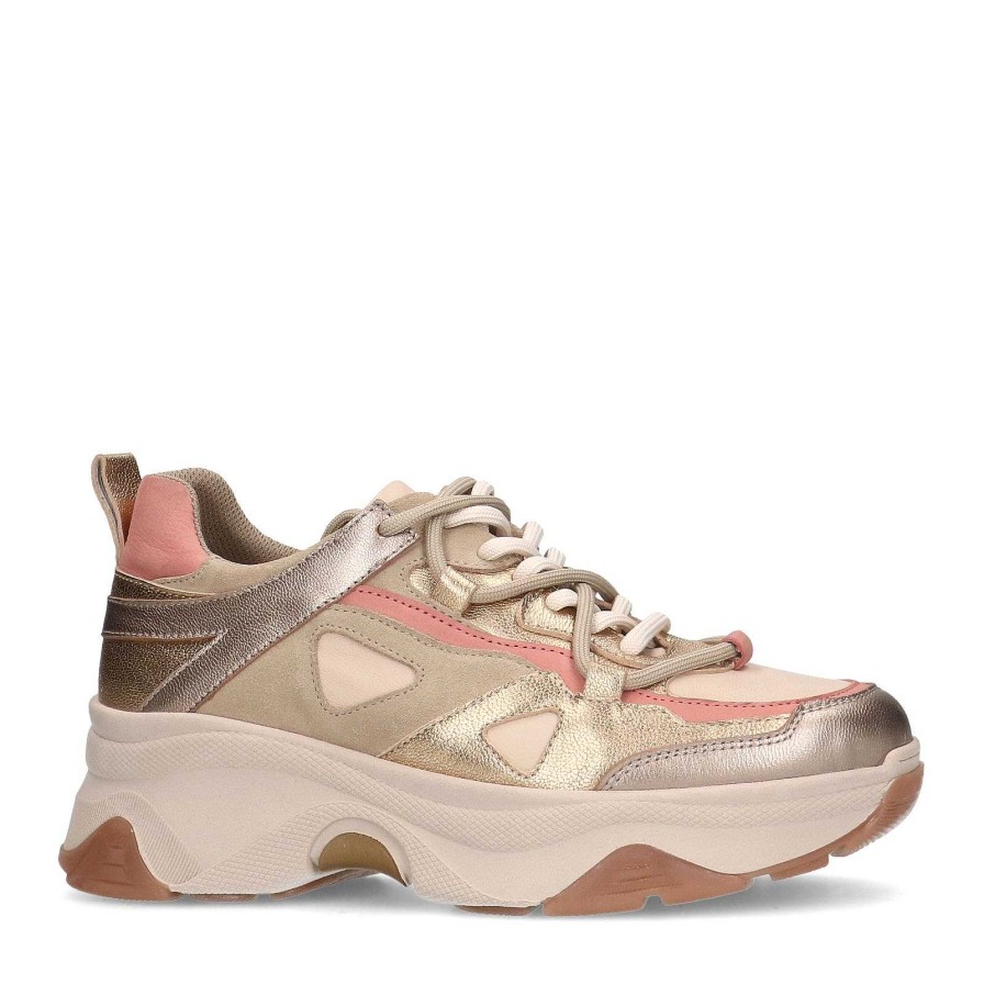 Sacha Leather Platform Sneakers With Suede Details - Gold
