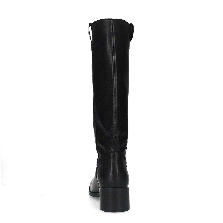 Sacha High Heel Leather Boots - Black
