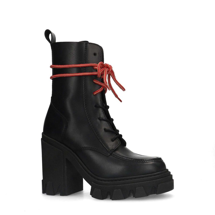 Sacha Lace-Up Leather Ankle Boots With Platform Sole - Black