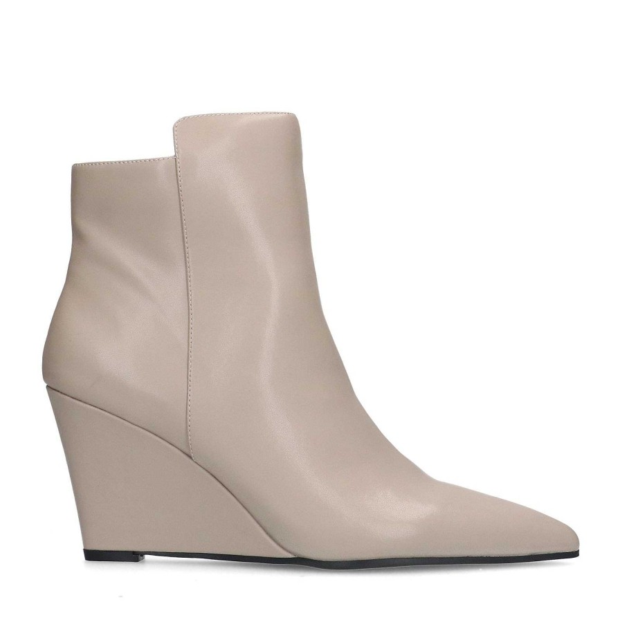 Sacha Leather Ankle Boots With Wedge Heel - Taupe