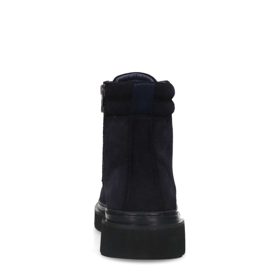 Sacha Suede Lace-Up Ankle Boots - Dark Blue