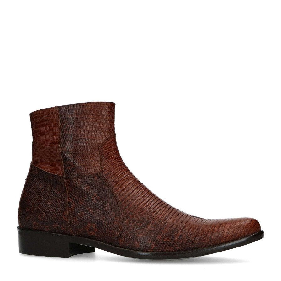 Sacha Leather Cowboy Boots With Snake Print - Brown