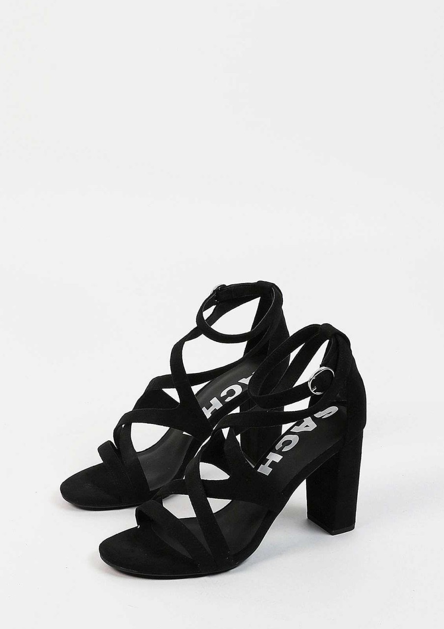 Sacha Openwork Heeled Sandals - Black