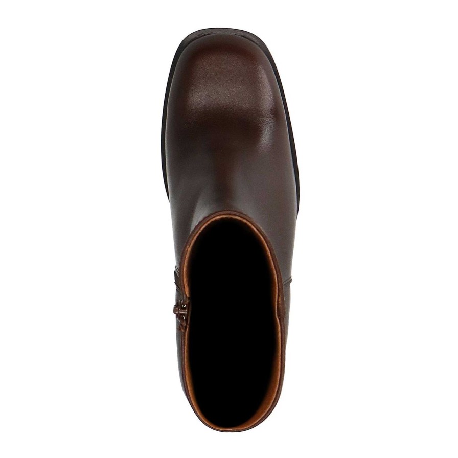 Sacha Leather Ankle Boots With Cuban Heel - Brown