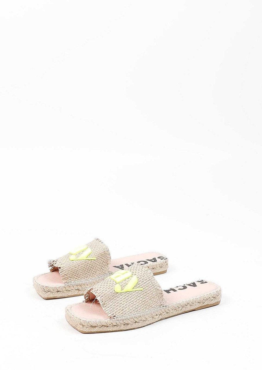 Sacha Slides With Rope Sole - Beige