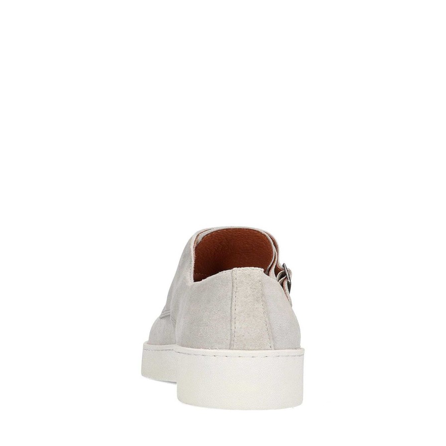 Sacha Suede Buckle Sneakers - Light Gray