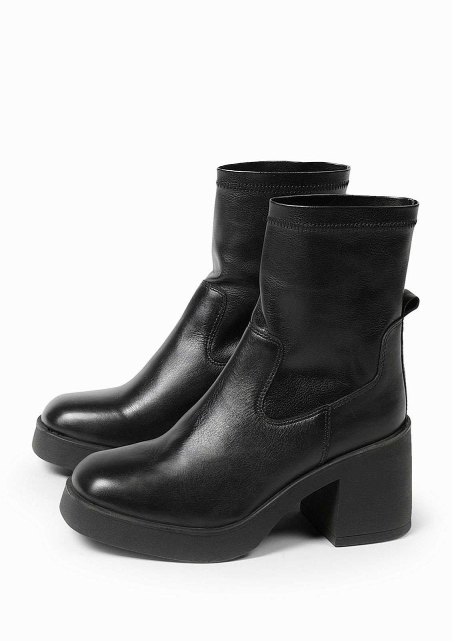 Sacha Leather Ankle Boots With Heel And Platform - Black