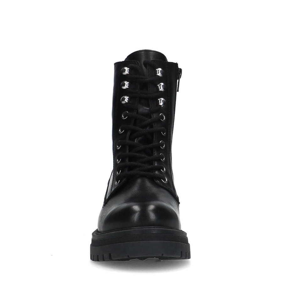 Sacha Lace-Up Leather Ankle Boots - Black