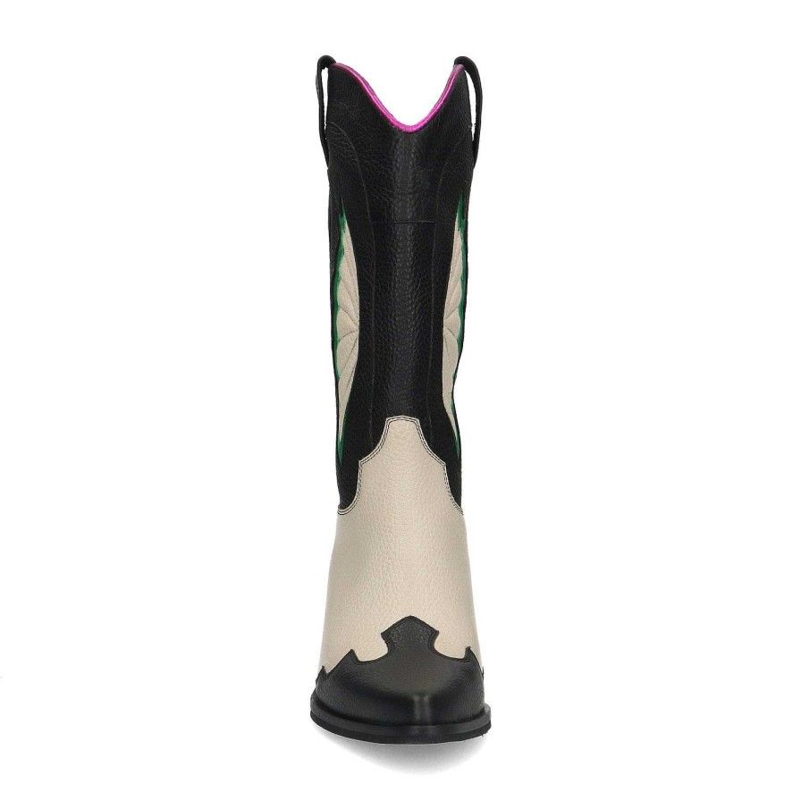 Sacha Leather Cowboy Boots With Details - Black