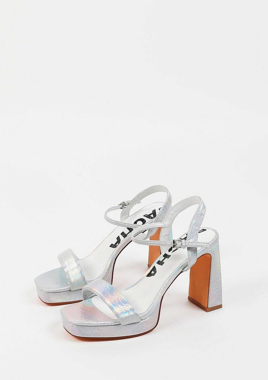 Sacha Metallic Heeled Sandals - Silver