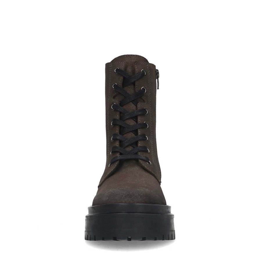 Sacha Lace-Up Leather Ankle Boots - Dark Gray