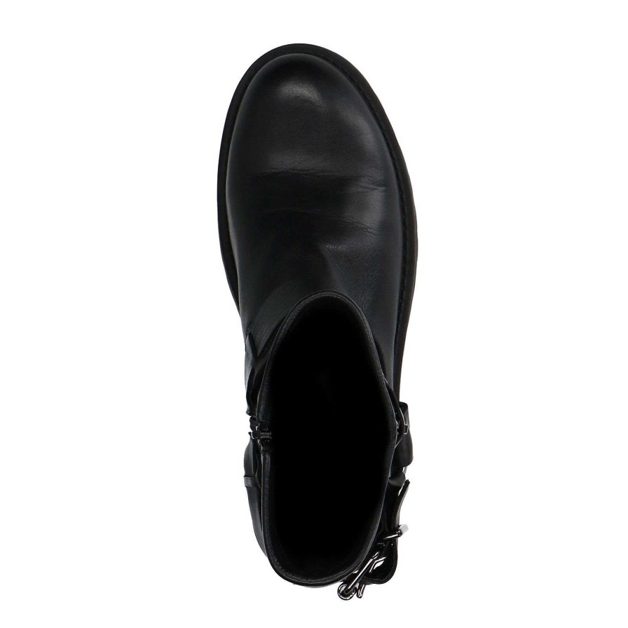 Sacha Leather Biker Boots With Buckles - Black