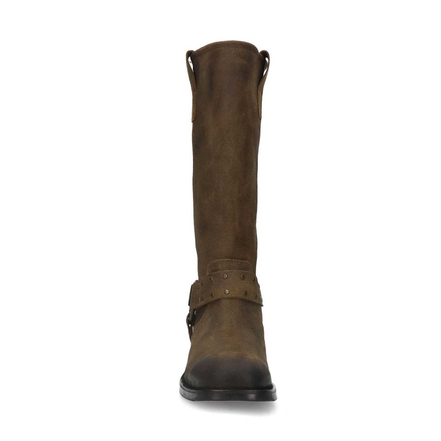 Sacha High Leather Biker Boots - Dark Brown