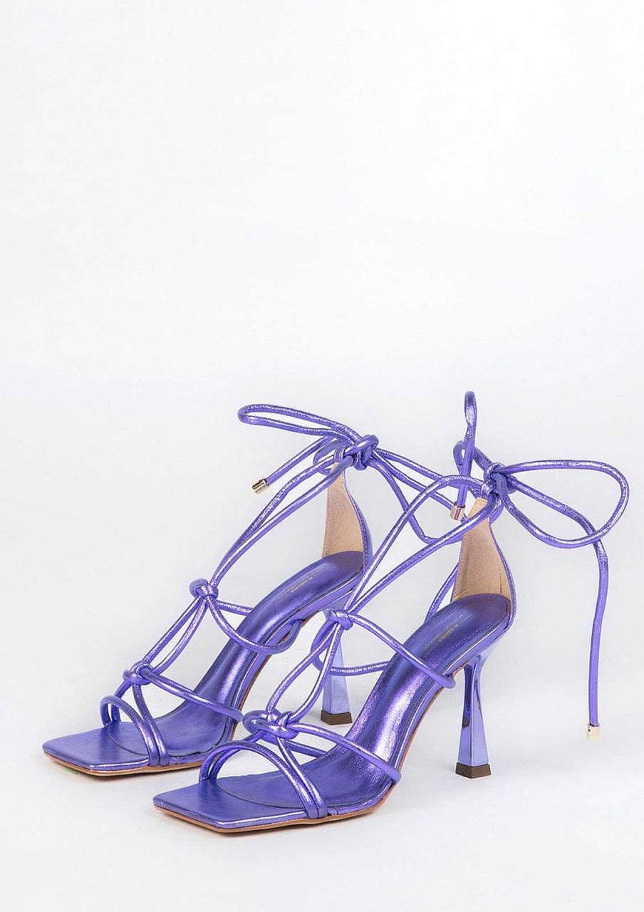 Sacha Metallic Funnel Heel Sandals - Purple