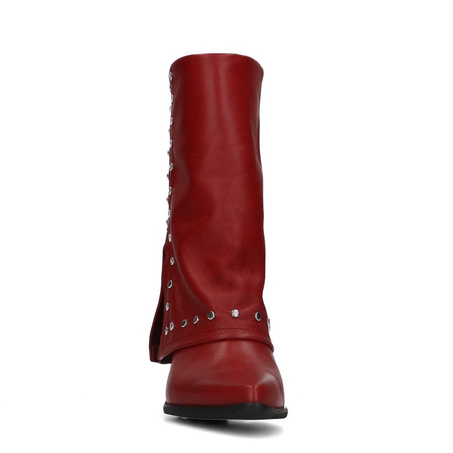 Sacha Leather Boots With Studs - Red