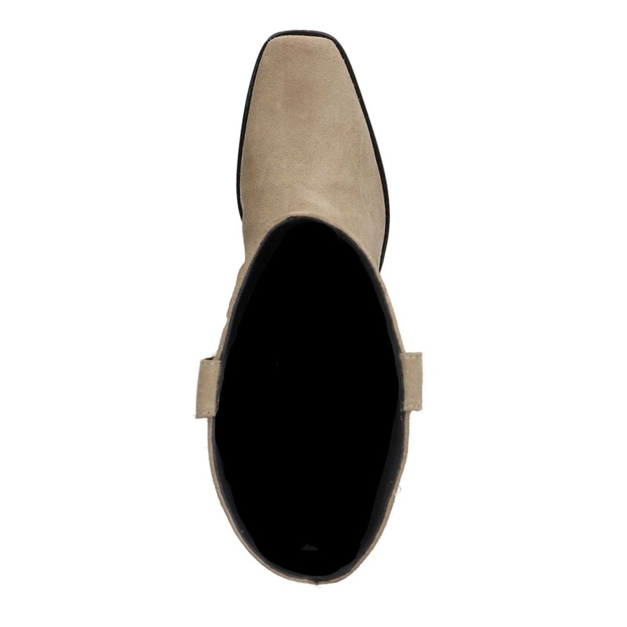 Sacha Suede Biker Boots With Studs - Beige