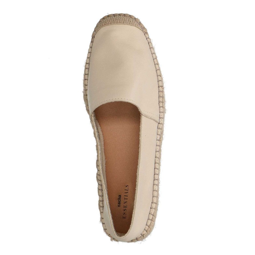 Sacha Leather Platform Espadrilles - Beige