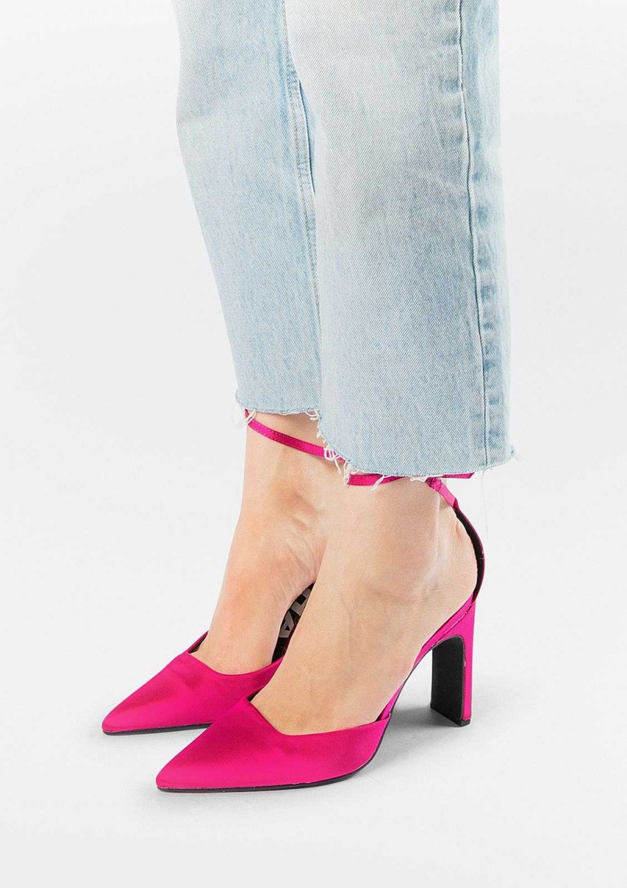 Sacha Satin Pumps With Ankle Strap - Pink