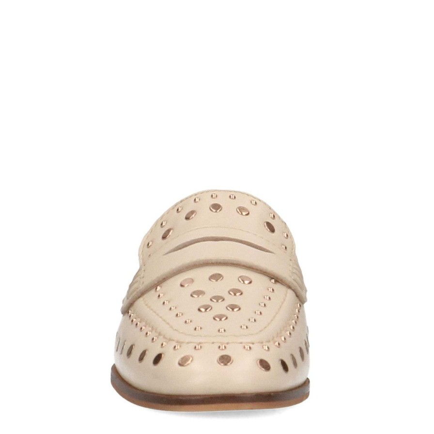 Sacha Leather Penny Loafers With Studs - Beige