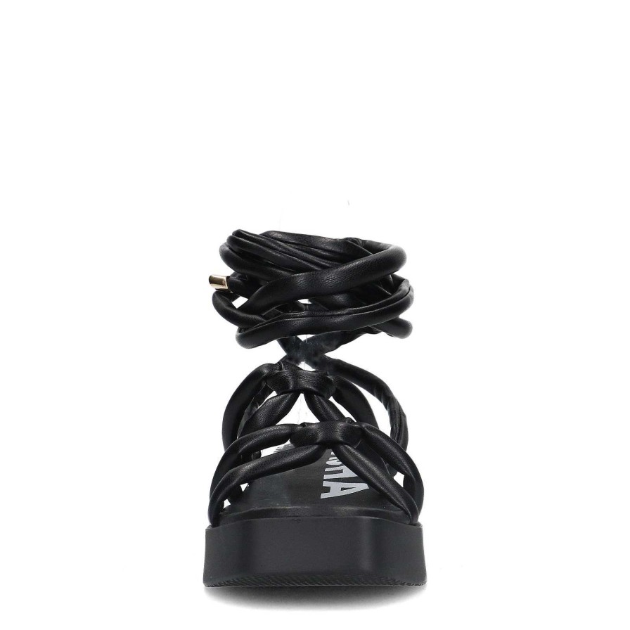 Sacha Platform Sandals With Tie Laces - Black