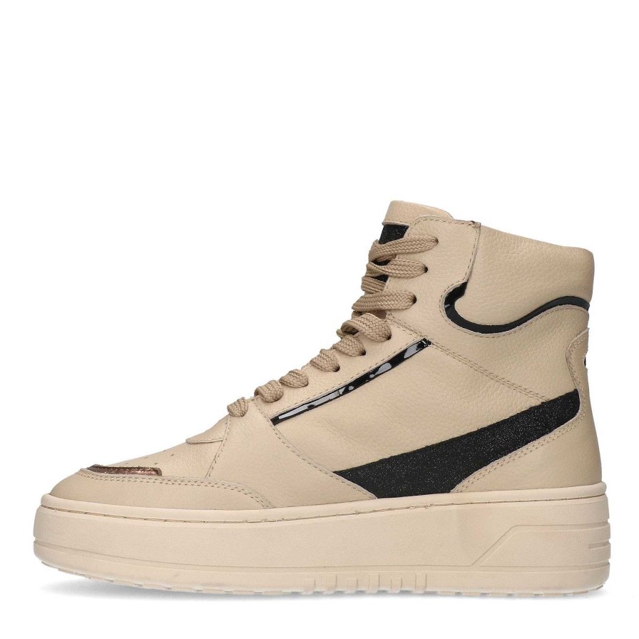 Sacha High Top Leather Sneakers - Beige