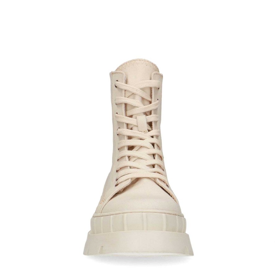 Sacha Lace-Up Canvas Ankle Boots - Beige