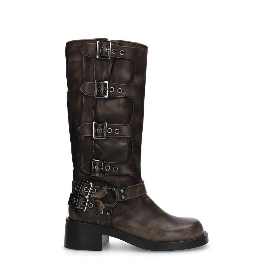 Sacha Buckled Biker Boots - Delave Gray