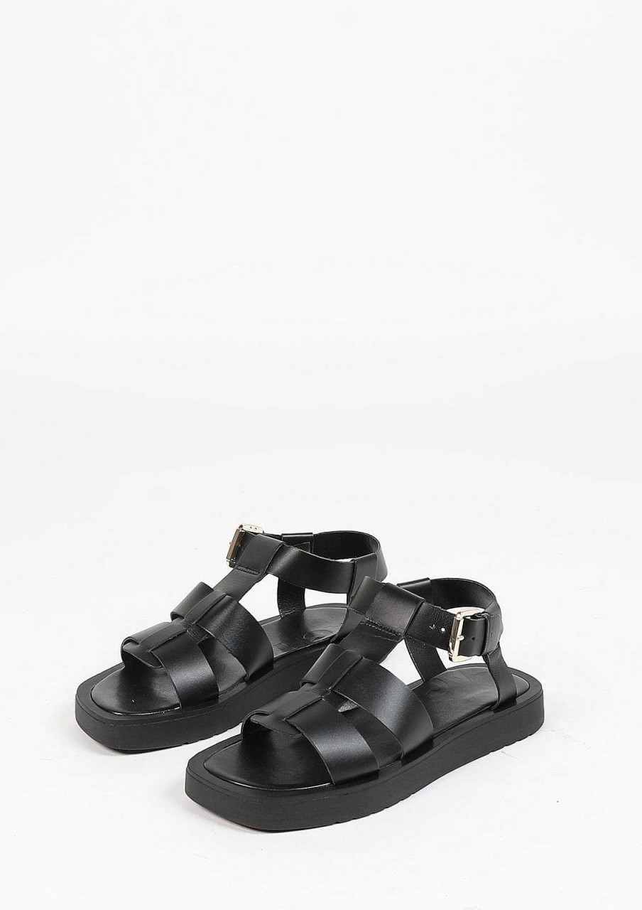 Sacha Leather Sandals With Buckle - Black