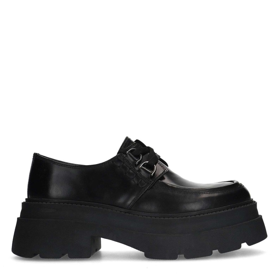 Sacha Lace-Up Leather Shoes With Platform Sole - Black