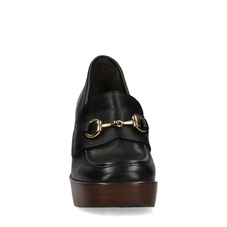 Sacha Leather Loafers With Heel - Black