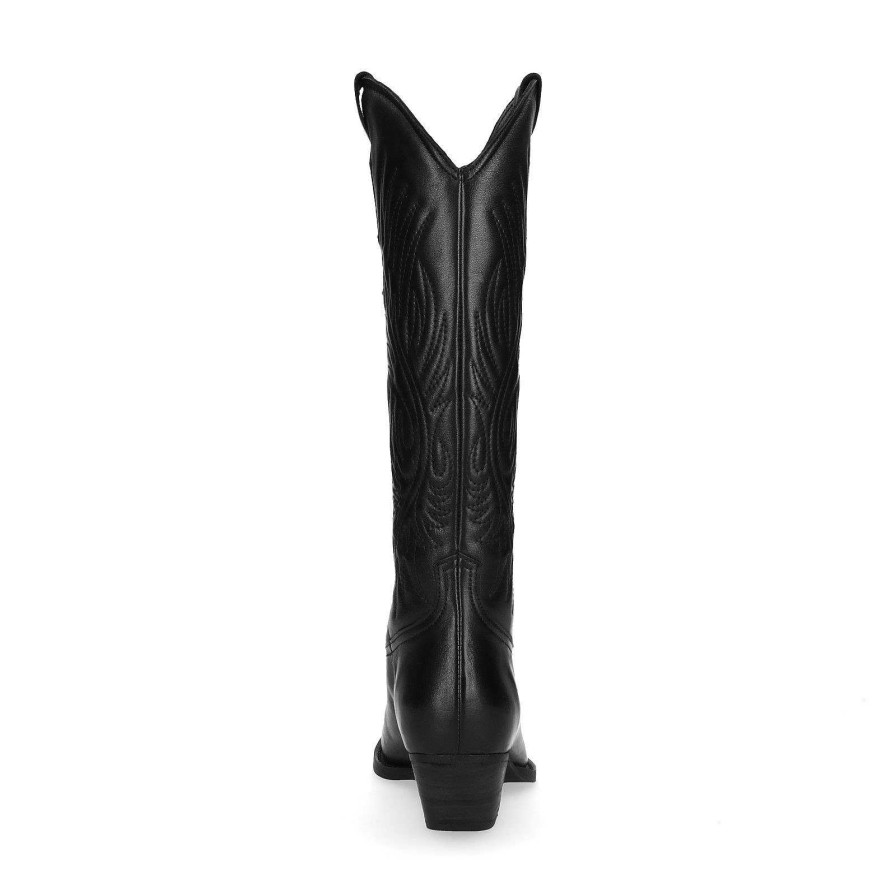 Sacha Leather Cowboy Boots - Black
