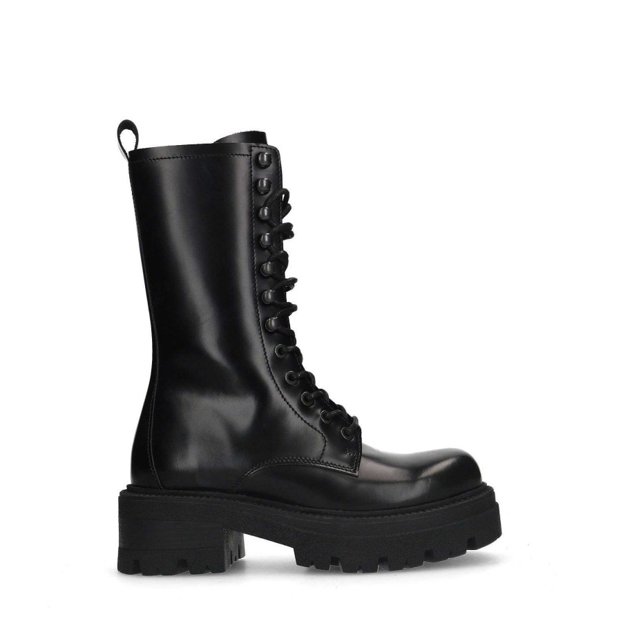 Sacha Lace-Up Leather Ankle Boots With Platform Sole - Black