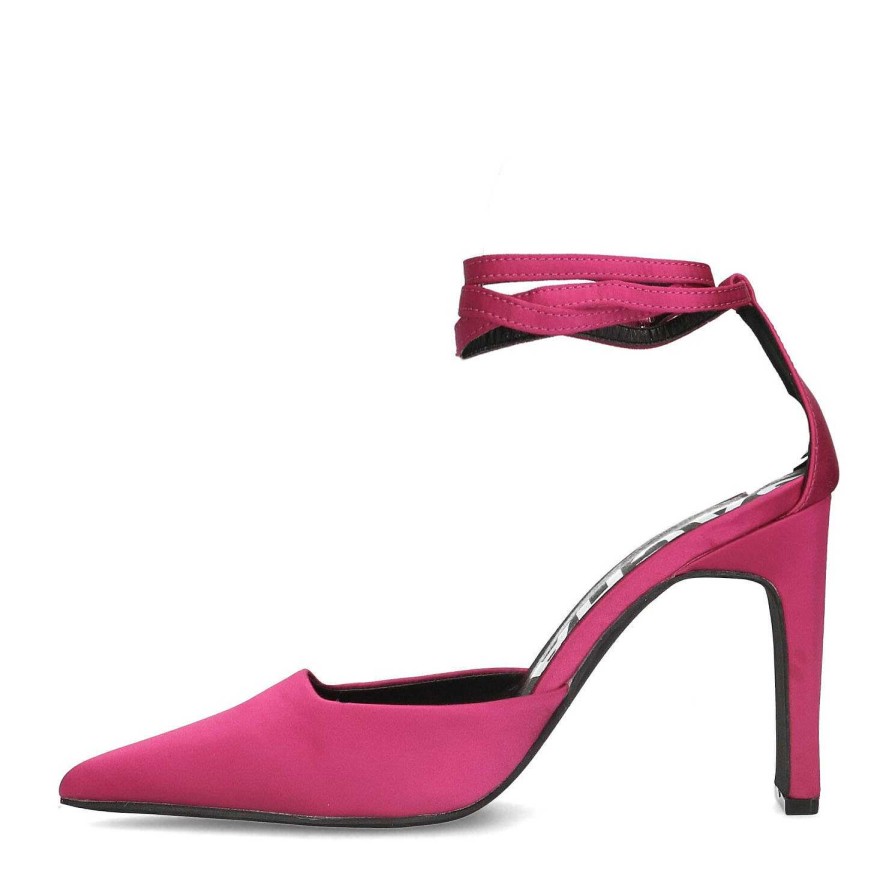 Sacha Satin Pumps With Ankle Strap - Pink